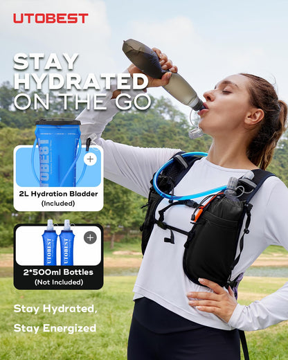 UTOBEST Upgrade Running Vest For Women&Men With Hydration Bladder 2L,Breathable Lightweight Hydration Backpack,Dry Wet Separation&10L High