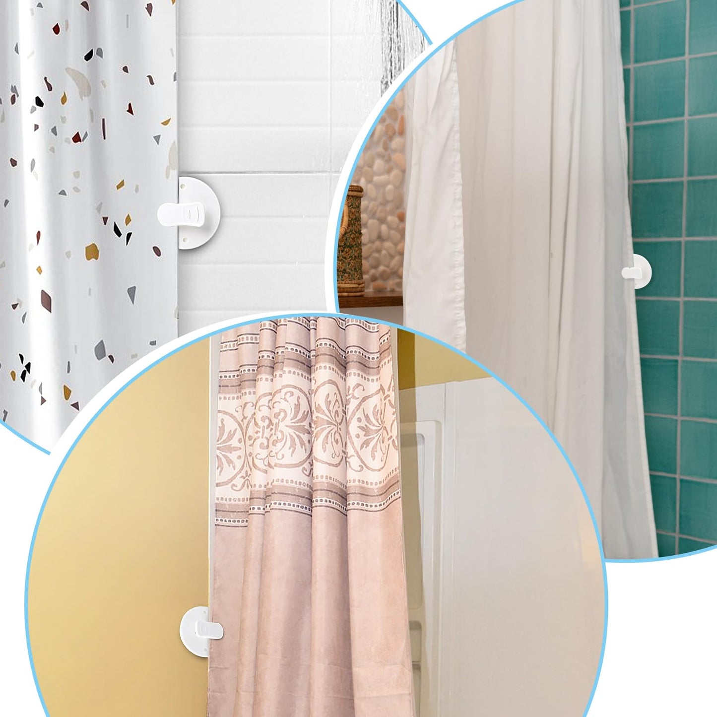 Oruola 6pcs Shower Curtain Clips,Shower Curtain Weights Clip,5.5 Cm Self Adhesive Round Showers Clip for Inside Hanging