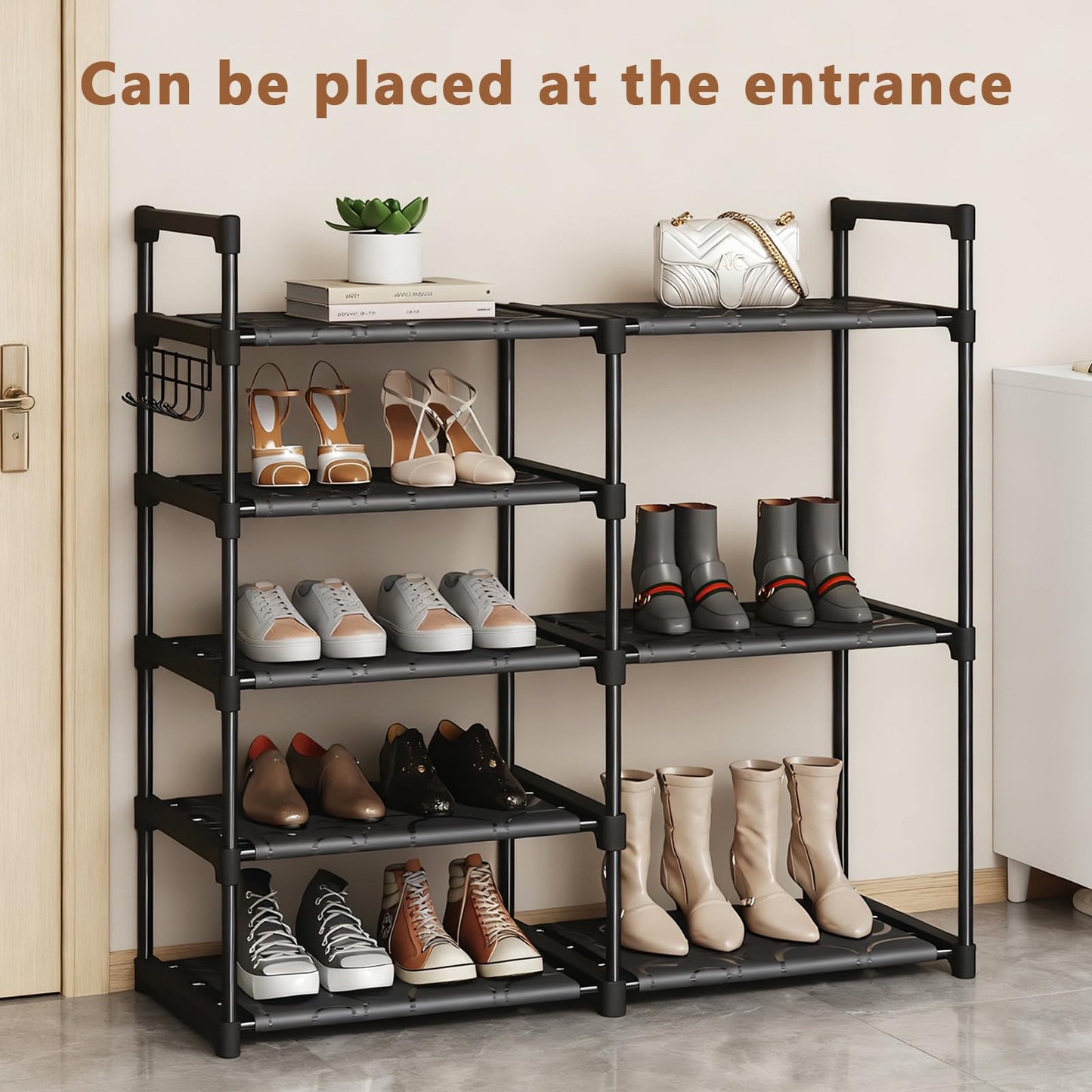 Altdnmaf 5 tier Shoe and Boot Storage Rack, 84cm Wide Large Welly Stand, Stackable Long Show Rack, for Entryway, Hallways, Kitchens