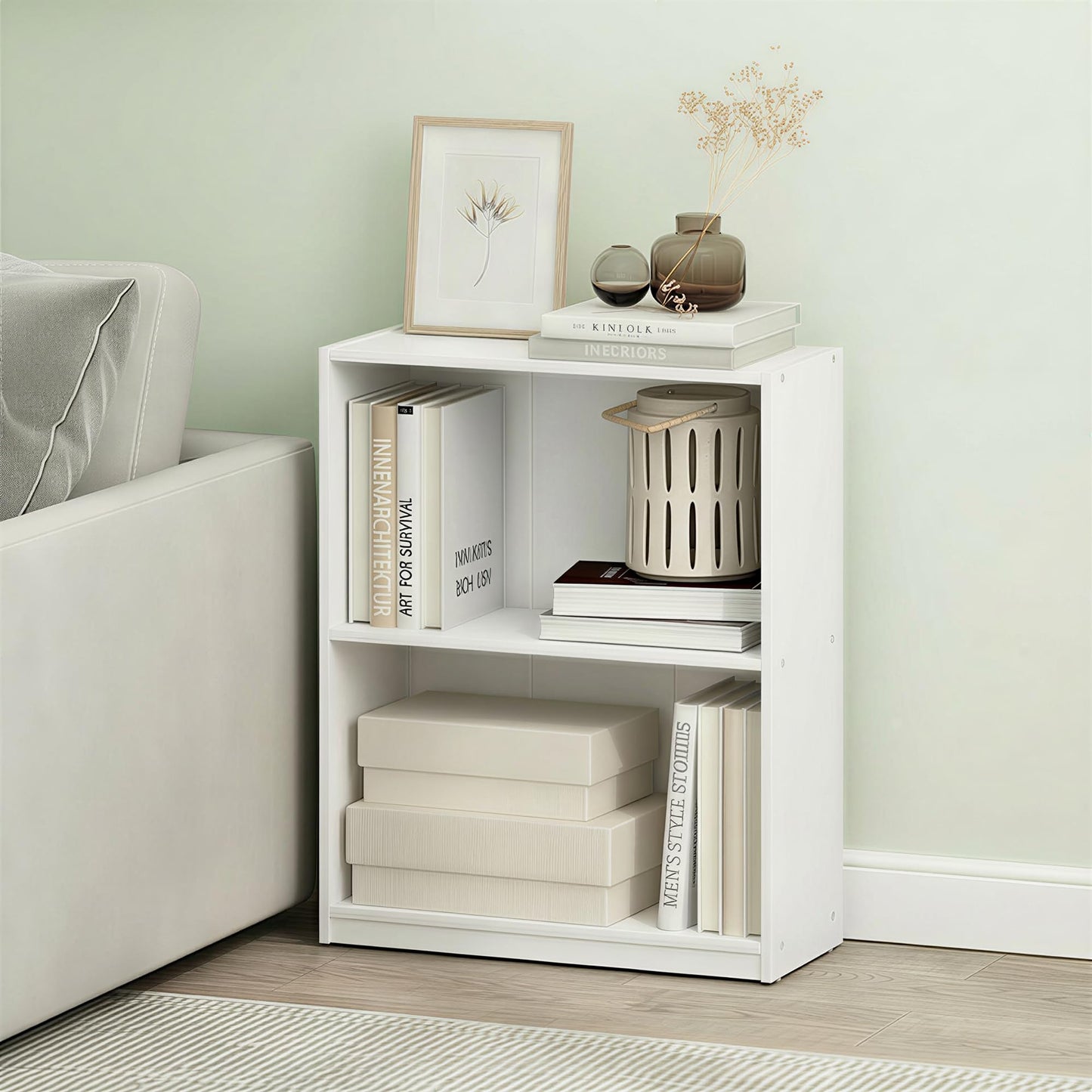 Furinno GRUEN Book Shelf, 2-Tier Small Bookshelf, Bookcase with Open Shelf, 21.1 x 55.4 x 68.6 cm, for Organization and Storage, for Living Room