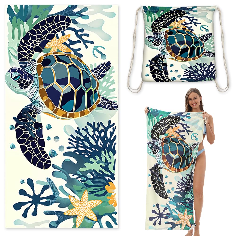 Microfiber Beach Towel Sand Free Absorbent Extra Large Travel Towels for Adults Kids Microfibre Towels for Adults with Drawstring Bag 2in1