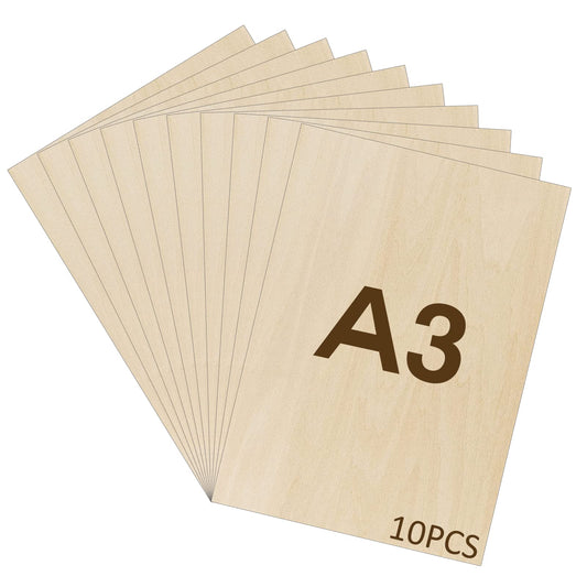 WISYOK 10pcs Plywood Sheets A3, Basswood Sheet 2mm, Unfinished Plywood Board for Crafts, DIY, Wood Engraving, Laser Projects, Model Making,