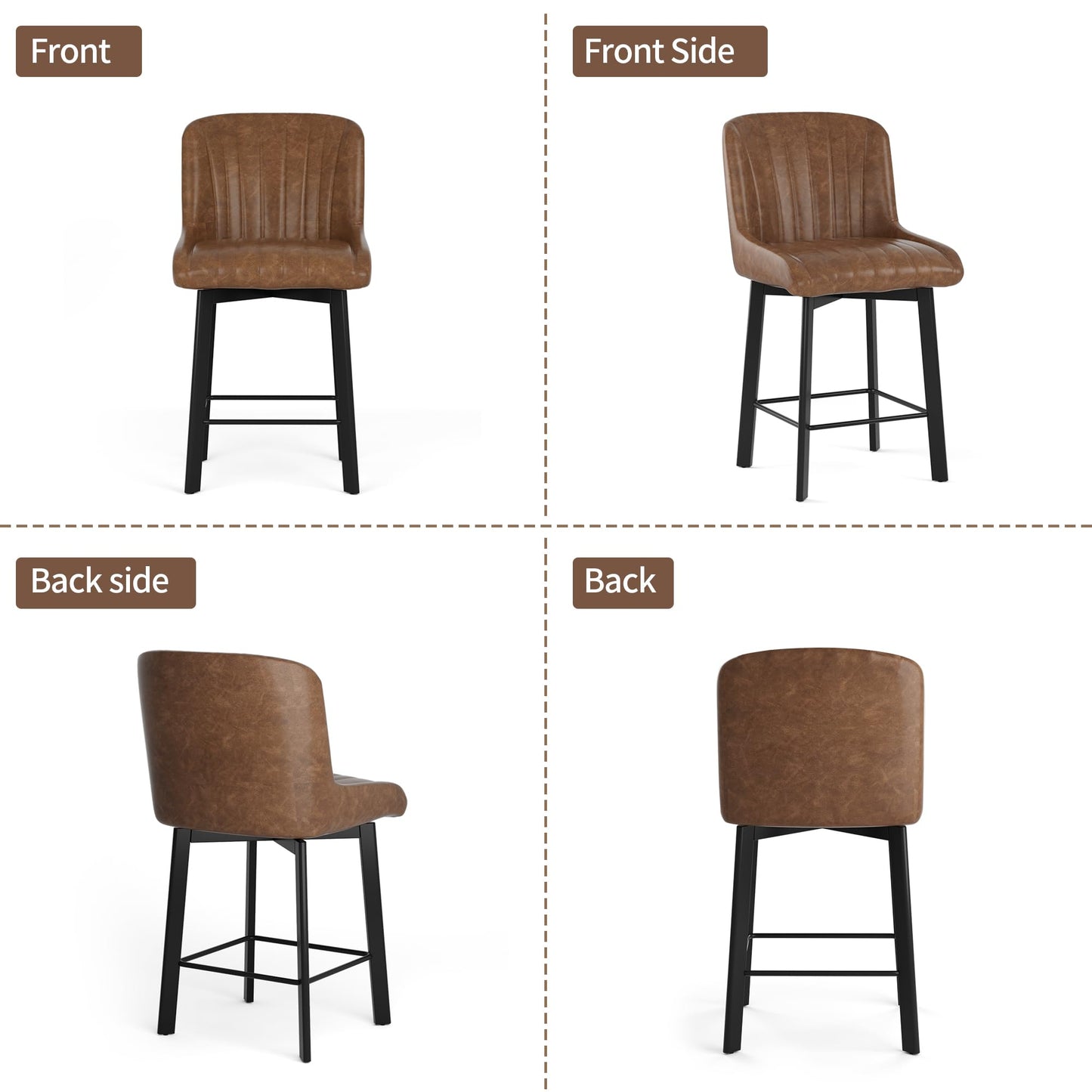 BonVache Bar Stools Set of 2, Swivel Breakfast Barstools, Kitchen Island Counter Stools for Breakfast Home Kitchen Restaurant Dining Room, Brown