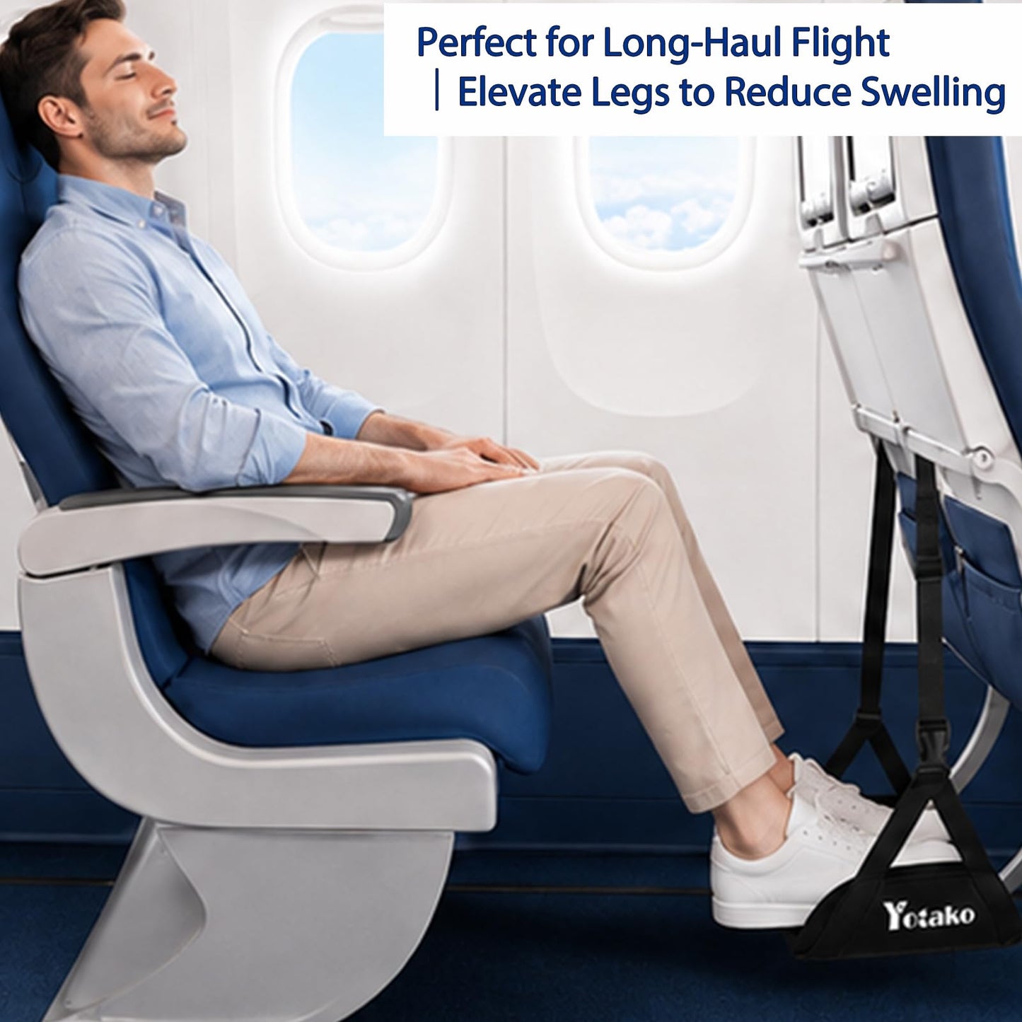 Yotako Foot Hammock for Flight - Adjustable Travel Airplane Foot Rest with Memory Foam & Bamboo Support, Portable Leg Hammock for Long Flights