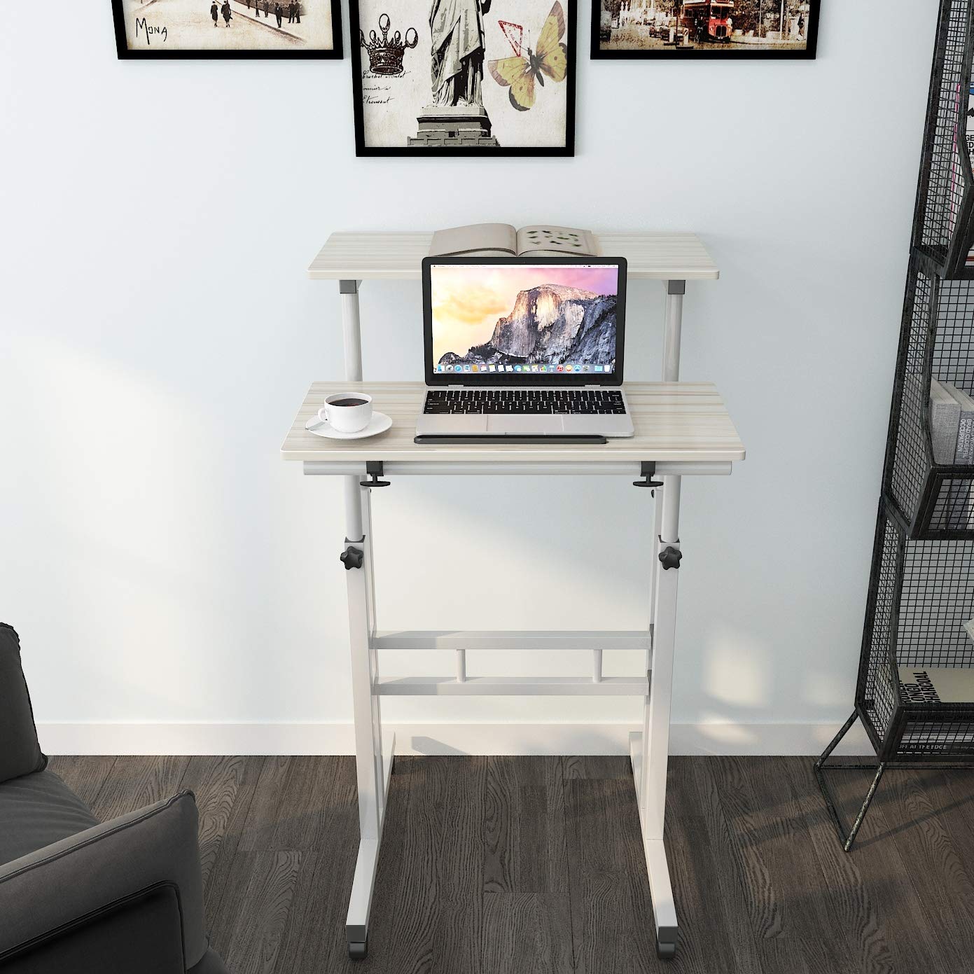 sogesfurniture Adjustable Stand Up Desk Computer Desk Workstation Sit-Stand Desktop Standing Desk for Home Office,60x 30x 70-115cm,Maple BHEU-101-MP