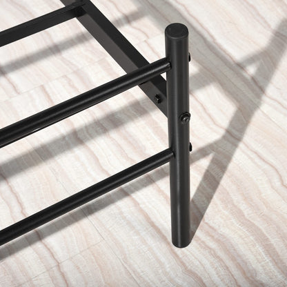 FurnitureR Black Metal Double Bed Frame with Decorative Headboard, Heavy Duty Steel Slats, Noise-Free Support, No Box Spring Needed, Easy Assembly