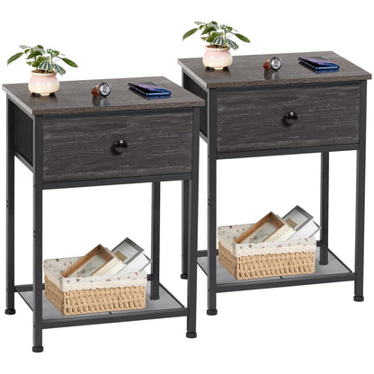 AMHANCIBLE Bedside Tables Set of 2, Side Tables with Fabric Drawers