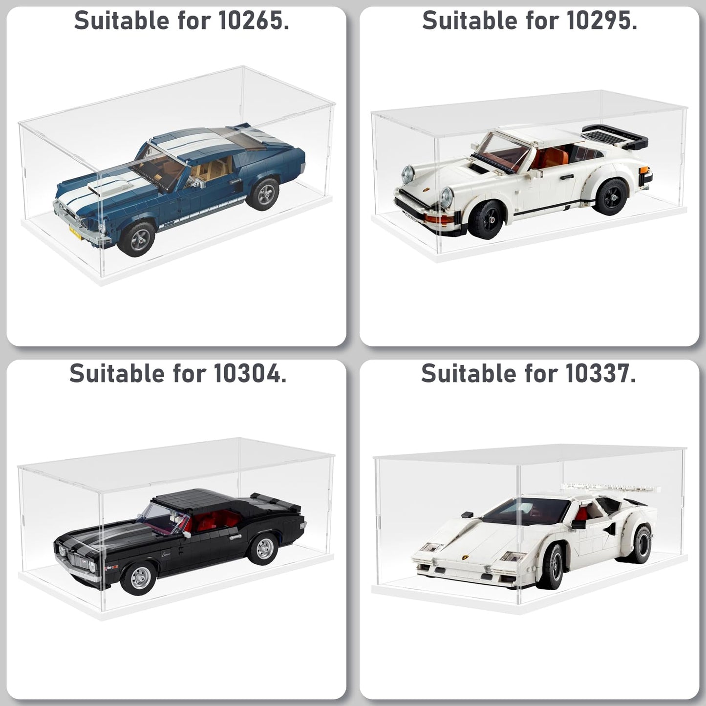 Nynelly Acrylic Display Case for Lego Cars Model Cars for Lego Mustang 10265 Porsche 911 10295 10304 10337 10353 42176