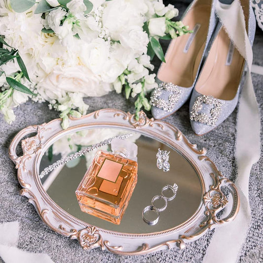 LZYMSZ Decorative Mirror Tray, Vintage Oval Display Tray for Perfume, Makeup, Jewelry, Cosmetic Tray, Serving Tray for Dressing Room, Bedroom, Living