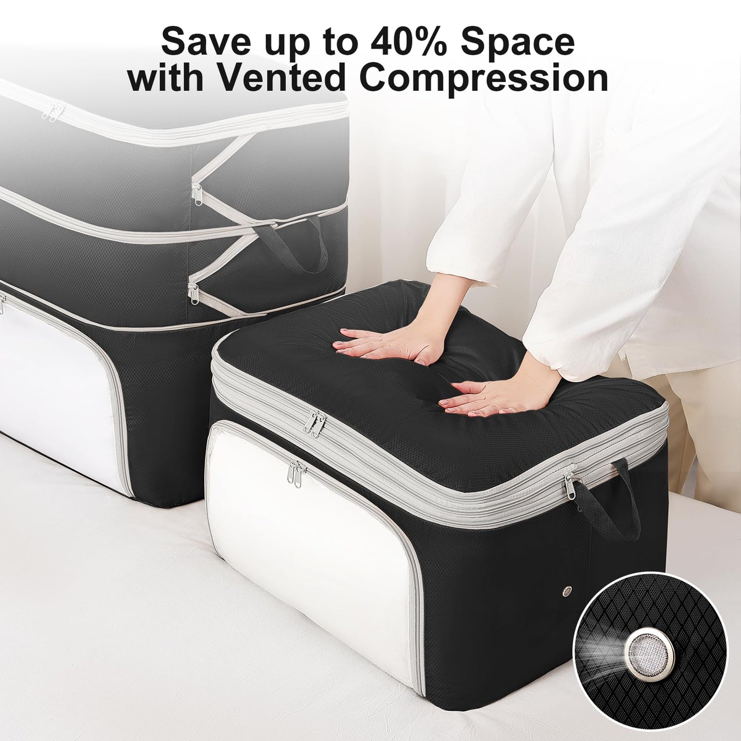DIMJ Compression Duvet Storage Bags - 2 Pack 260L Self Large Compress Bags Large Bedding Box with Clear Front-Opening Window Dual Handles and Labels
