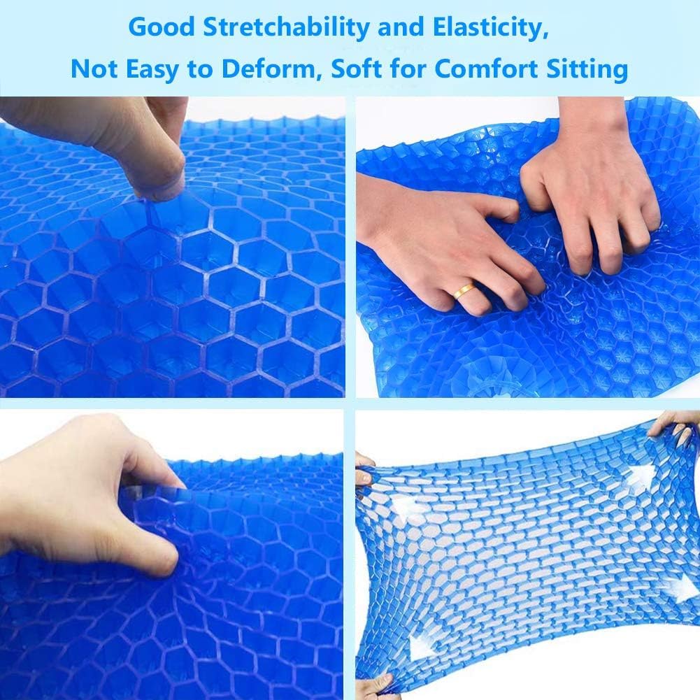 THE CHEESE CHEF New Gel Seat Cushion 50 x 50 x 5cm, Honeycomb Design Double Thick Gel Cushion with Relieving Back coccyx Pain Pressure