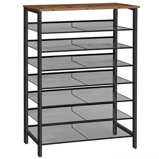 HOOBRO Tall Shoe Rack, Large Capacity Shoe Storage, Tall Shoe Shelf for 28-35 Pairs of Shoes, 100cm, Shoe Organizers Storage Unit with Flat or Slant