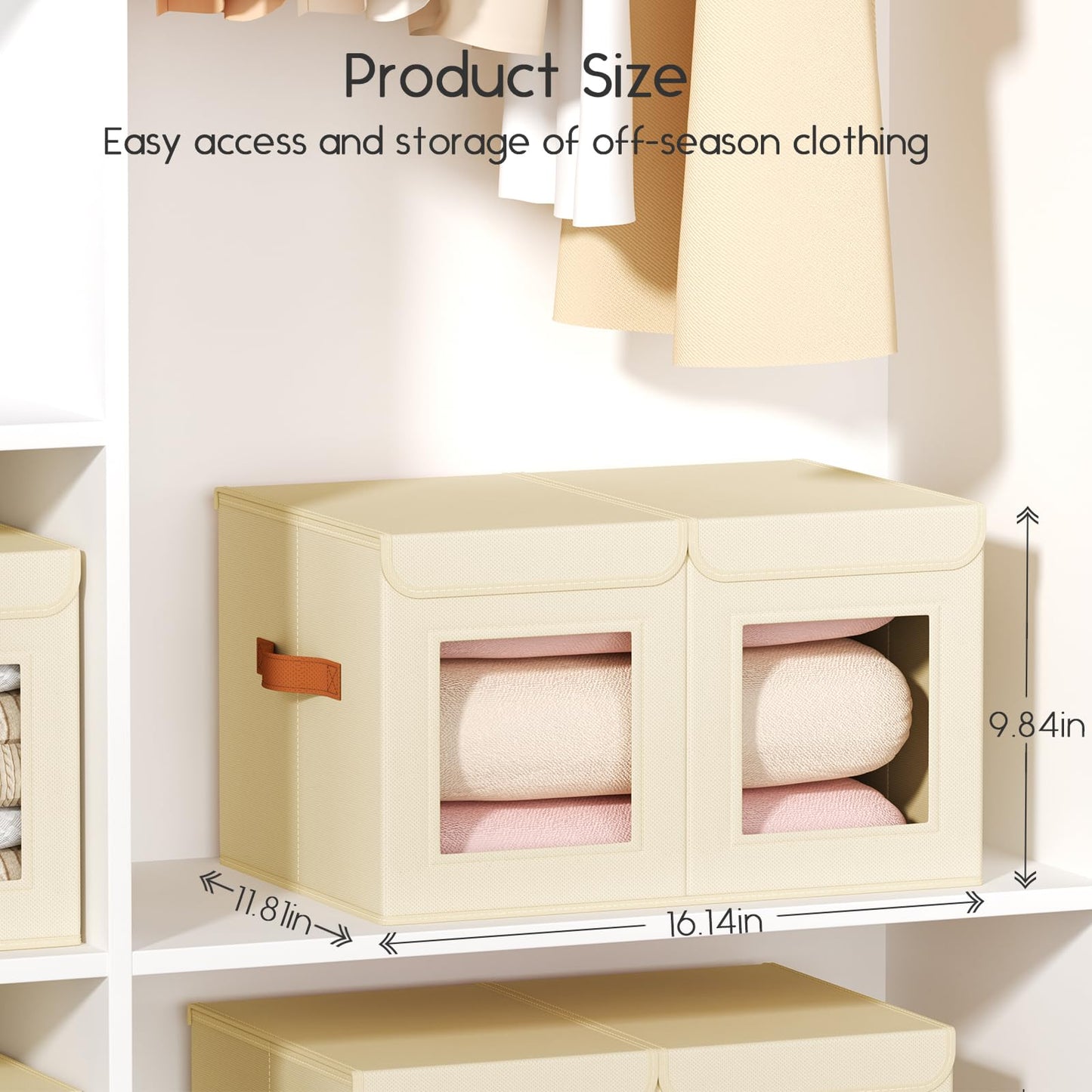 Homsorout 4 Pack Foldable Storage Boxes with Lids & Divider Board 31L Beige