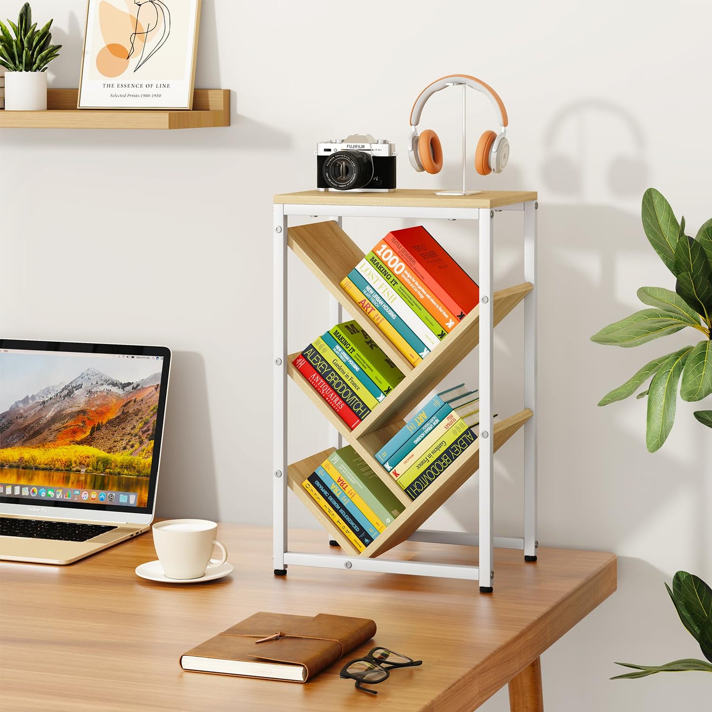 IBUYKE 5 Tier Tree Bookshelf,Small Desktop Bookshelf,Natural TBC003N