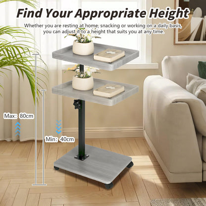 XUDREZ Adjustable Side Table, C Shaped Small Table with 4 Wheels 364° Swivel Tray, End Table for Living Room Bedroom Sofa Small Spaces