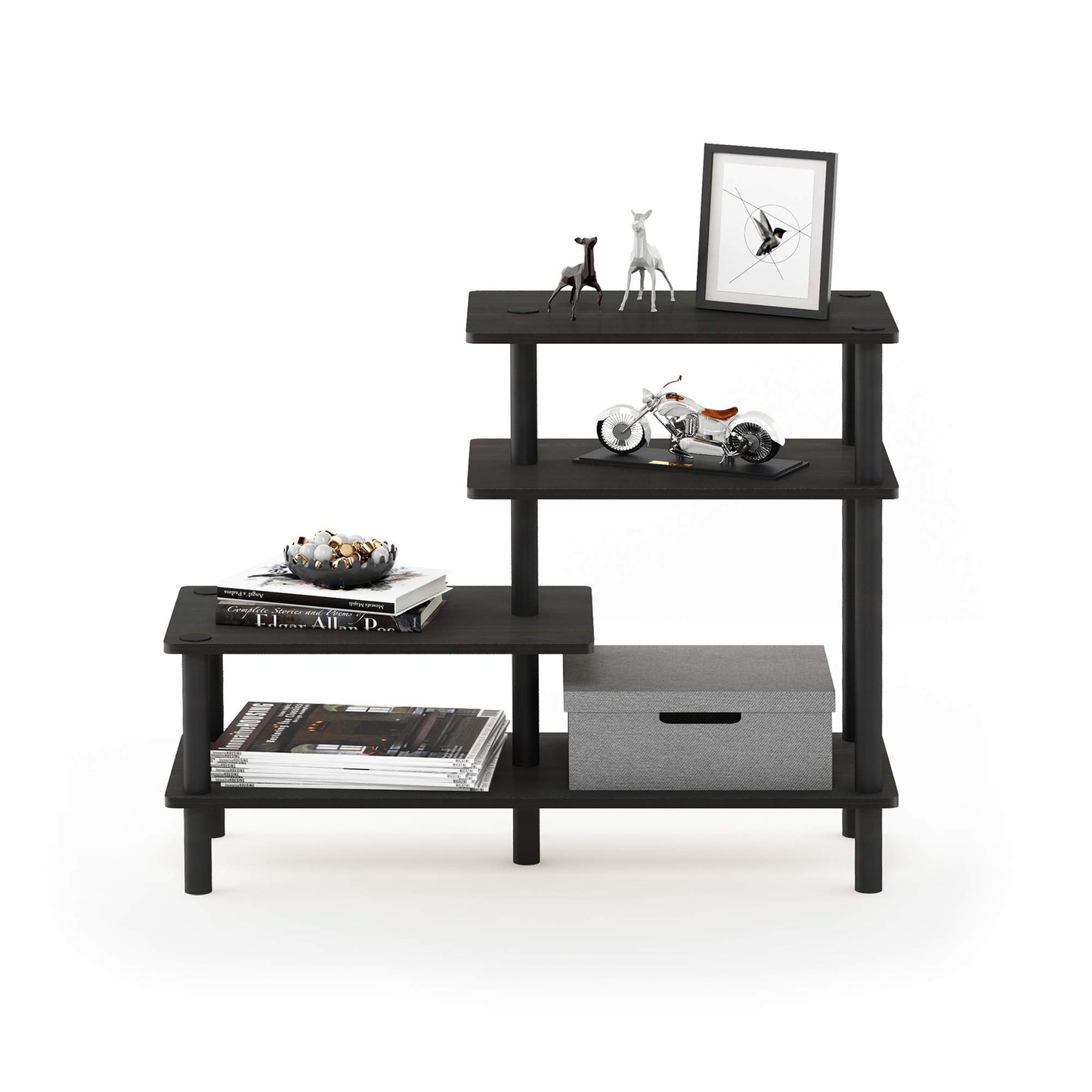 Furinno TURN-N-TUBE Storage Shelves, 4-Tier Ladder Book Shelf, Accent Display Shelf, Toolless Open Shelves, Round Tubes, for Organization and Storage