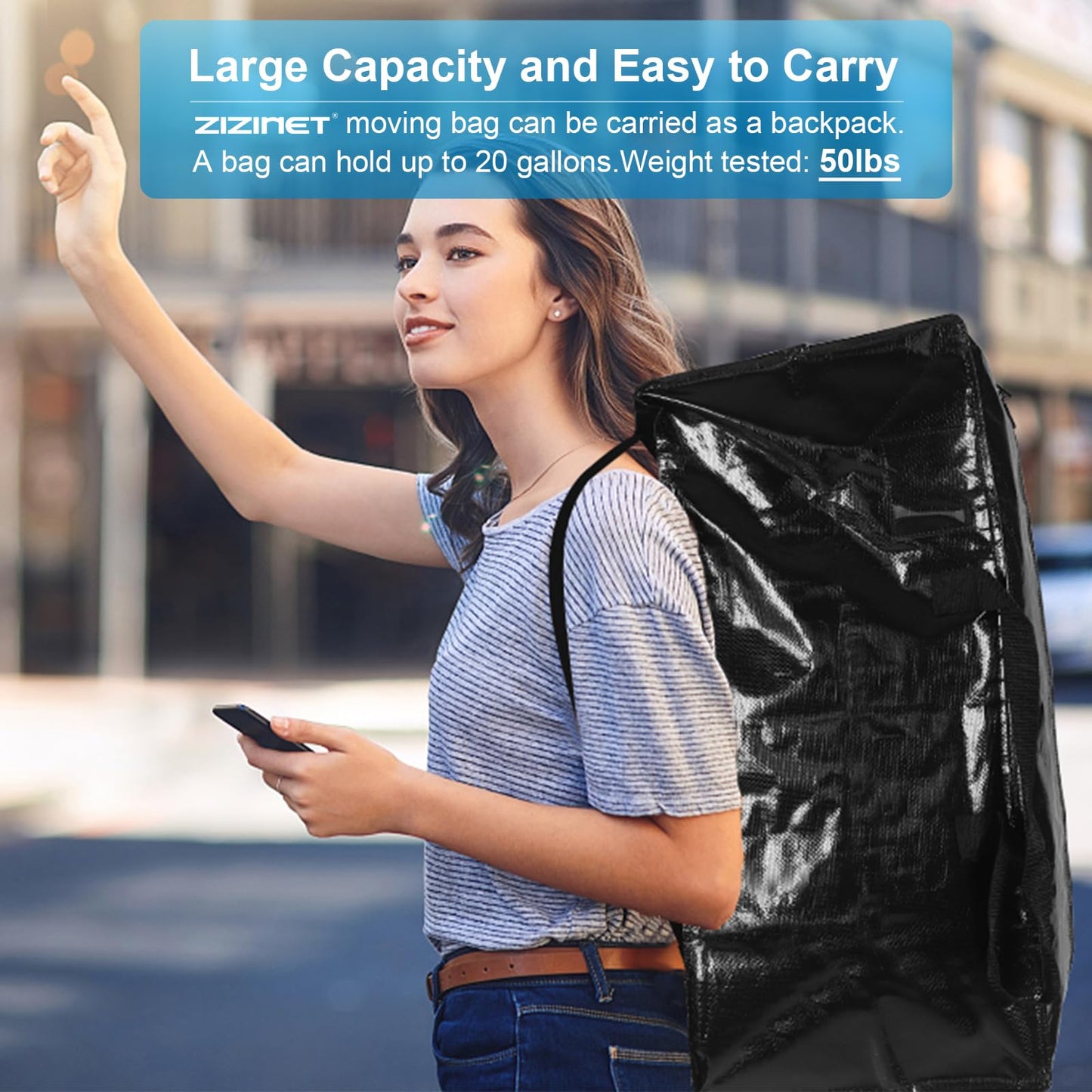 Moving Bags, ZIZINET Moving Bags Extra Large Strong,90L Big Bags with Backpack Straps,Handles, Zippers and Tag Pocket, for Moving,Travelling,Camping,