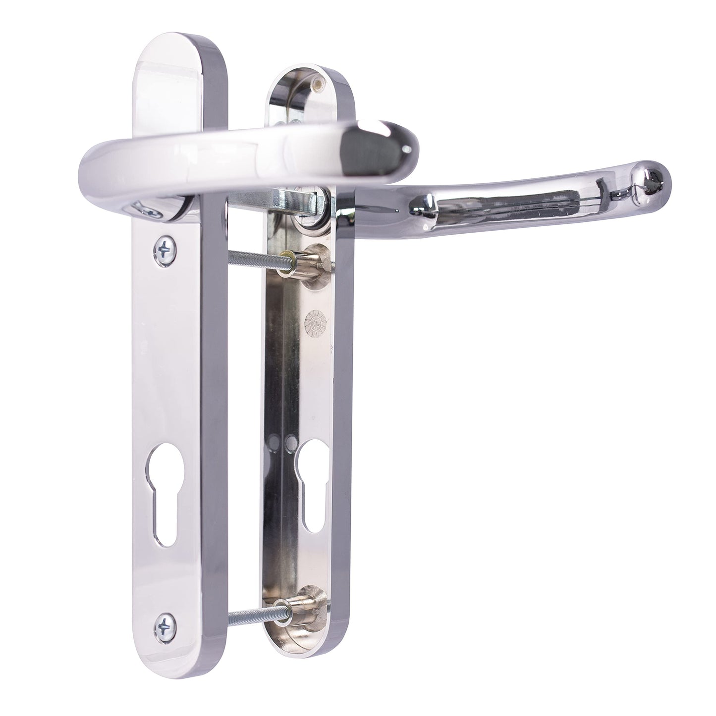 UPVC Door Handles Set - Polished Chrome - Lever/Lever - 92mm PZ (Centres) - 122mm Screw to Screw - Backplate 212mm X 34mm - UPVC Door Handle -