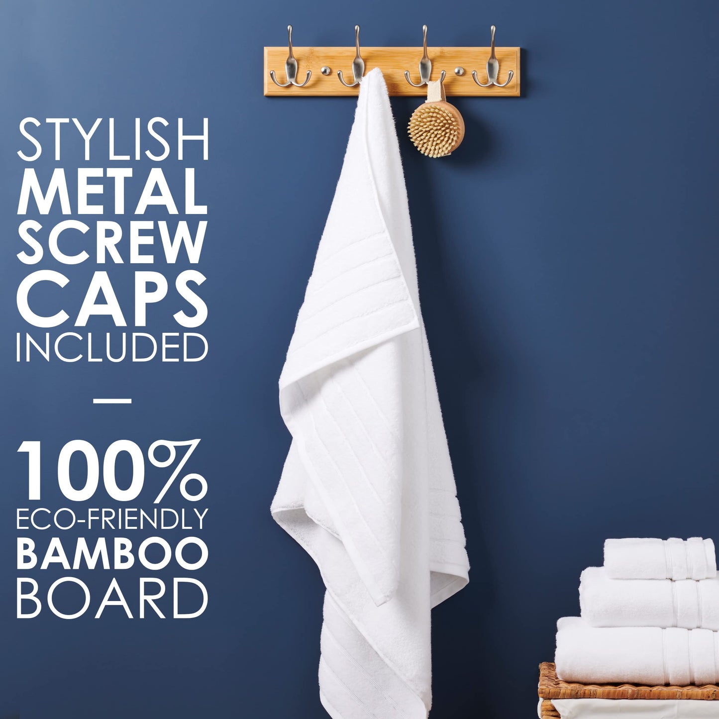 LARHN Wooden Wall-Mounted Coat Rack - 4 Matt-Nickel Coat Hooks, 42cm