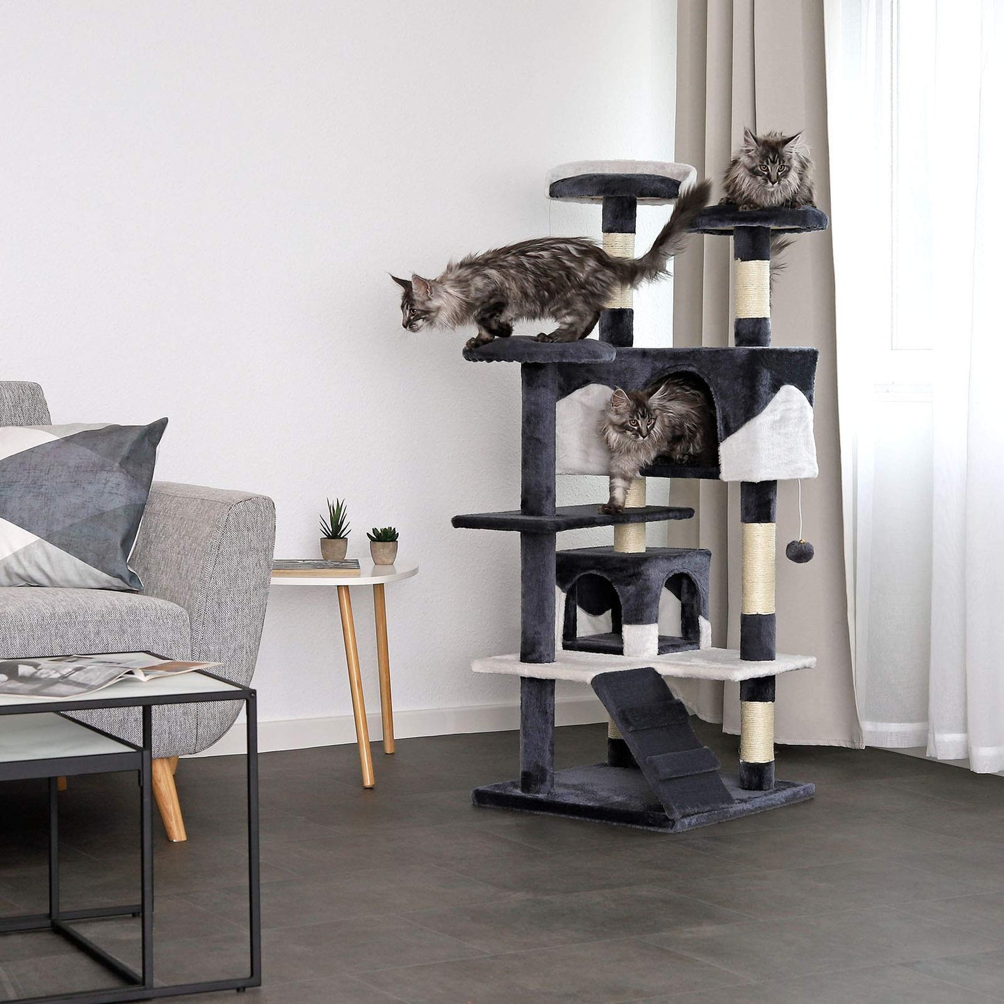 lionto dibea Cat Tree Activity Centre Scratching Post, 130 cm, Grey/White