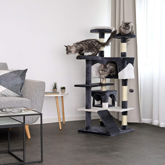 lionto dibea Cat Tree Activity Centre Scratching Post, 130 cm, Grey/White