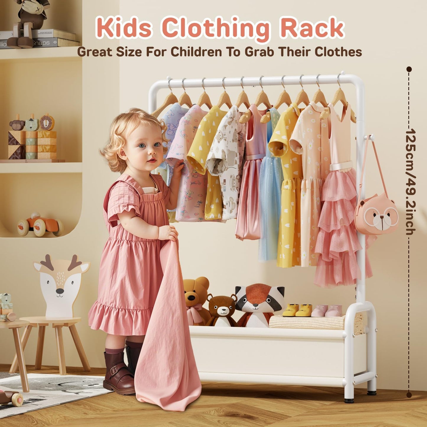 ZHKINGGS Kids Clothes Rail with Storage Shelf, Kids Dress Up Rail