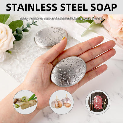 ZhongShuang 4 Pack Stainless Steel Soap Bar, Metal Odor Absorber, Eliminates Smell Like Onion, Fish, Garlic From Hands and Skin, Kitchen Gadgets