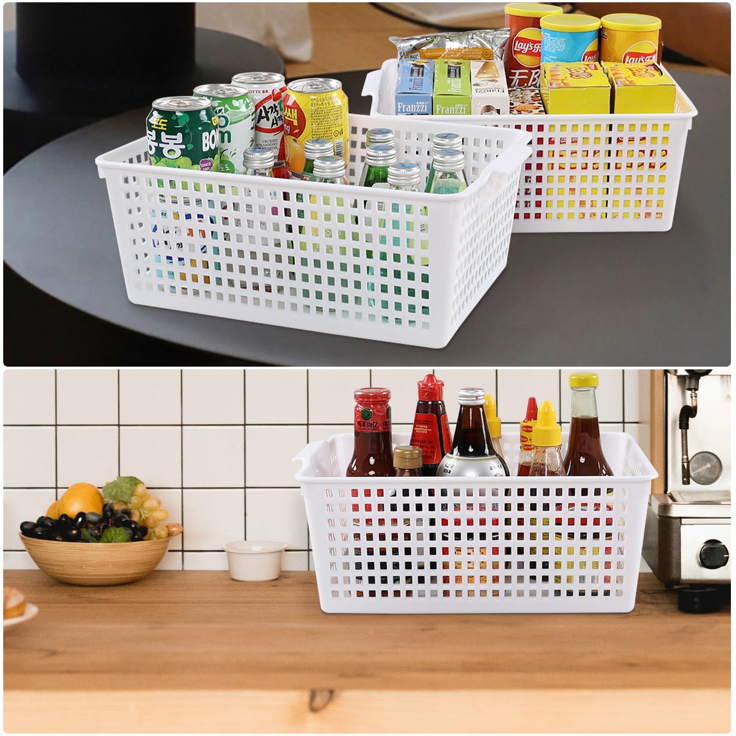 Obstnny Rectangular Storage Baskets Set of 4, Plastic Organiser Basket Box