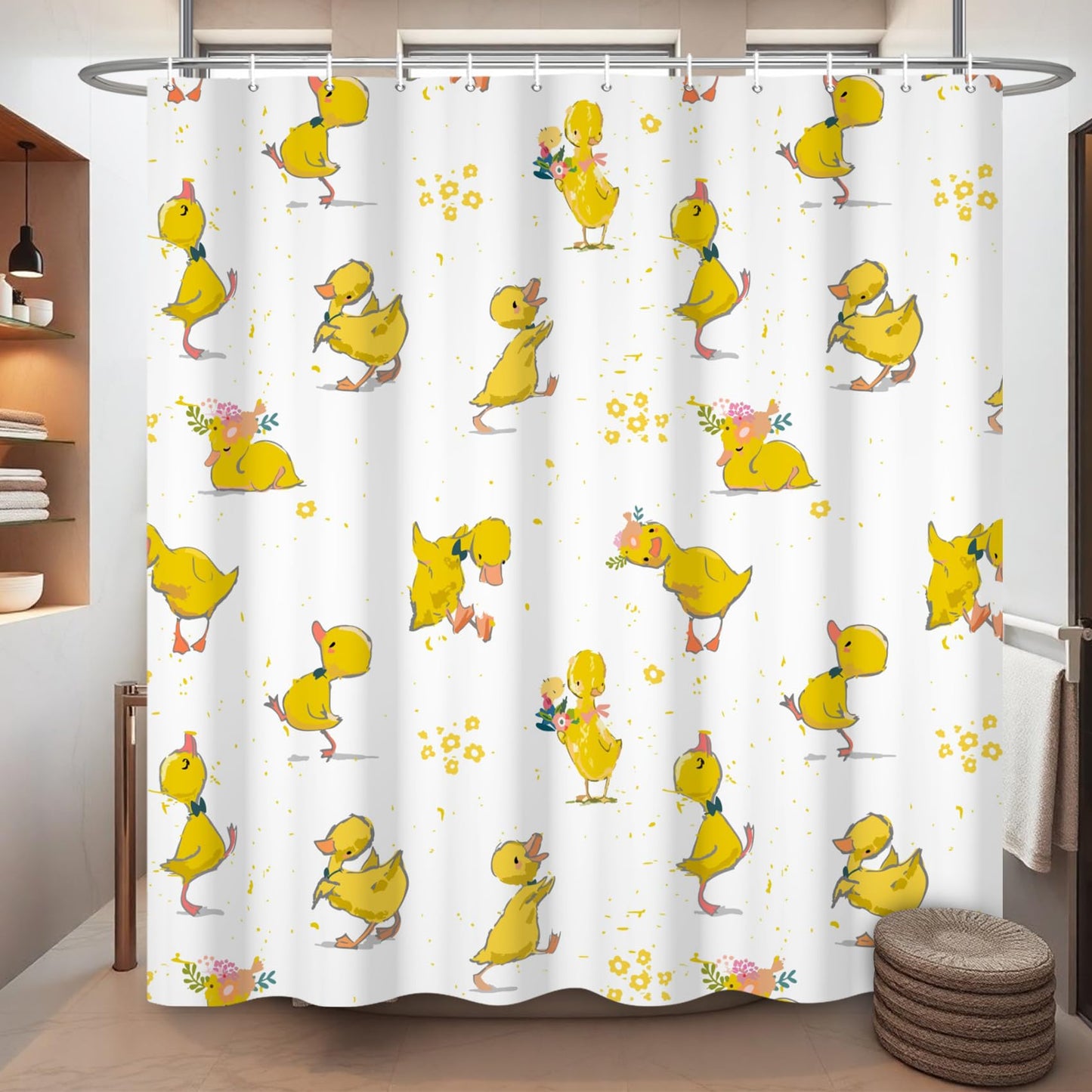 Yellow Duck Shower Curtain with Hook for Bathroom Decorative 71x71inch