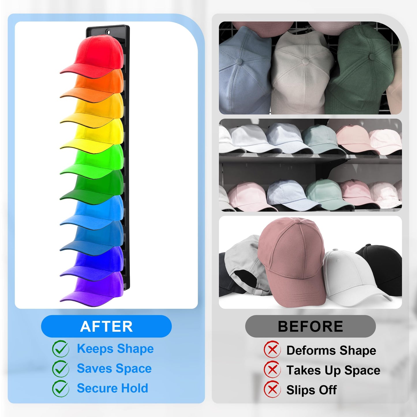 Seivunol Hat Organizer for Baseball Caps, Hat Rack for Wall, Hold 20 Hats