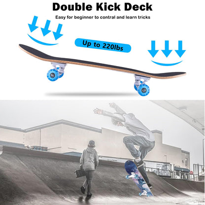 CLYCTIP Skateboards,31 x 8 inch Complete Skateboard for Beginners,8 Layer Maple Concave Cruiser Trick Skateboard for Teens and Adults (Blue-L)