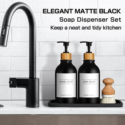 GMISUN Dish Soap Dispenser, Black Kitchen Soap Dispenser Set with Tray
