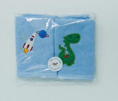 Lex's Linens Pack of 2 Kids Face Cloth 1 x Dinosaur & 1 x Rocket