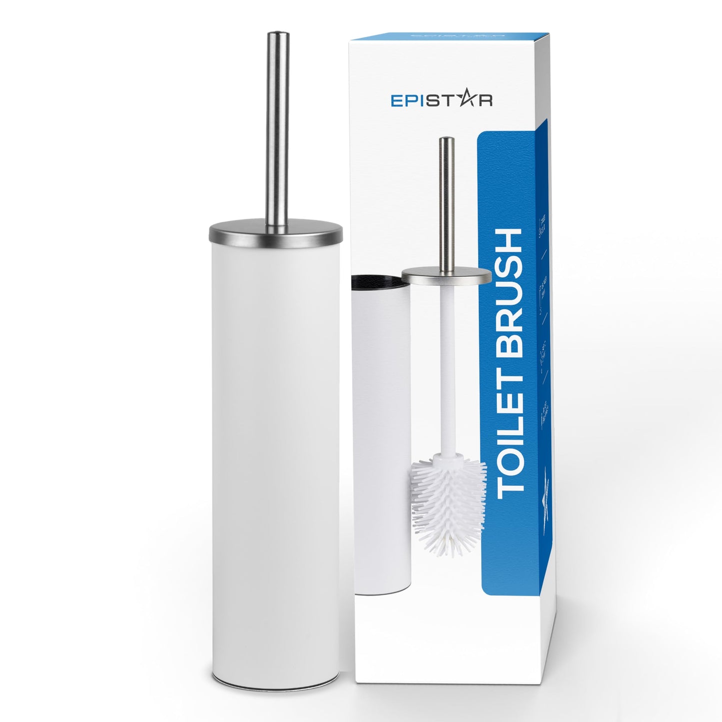 EPISTAR Silicone Toilet Brush & Holder Set - Stainless Steel - Replacement Heads Available - 45cm Tall - Toilet Brush Silicone with Long Handle