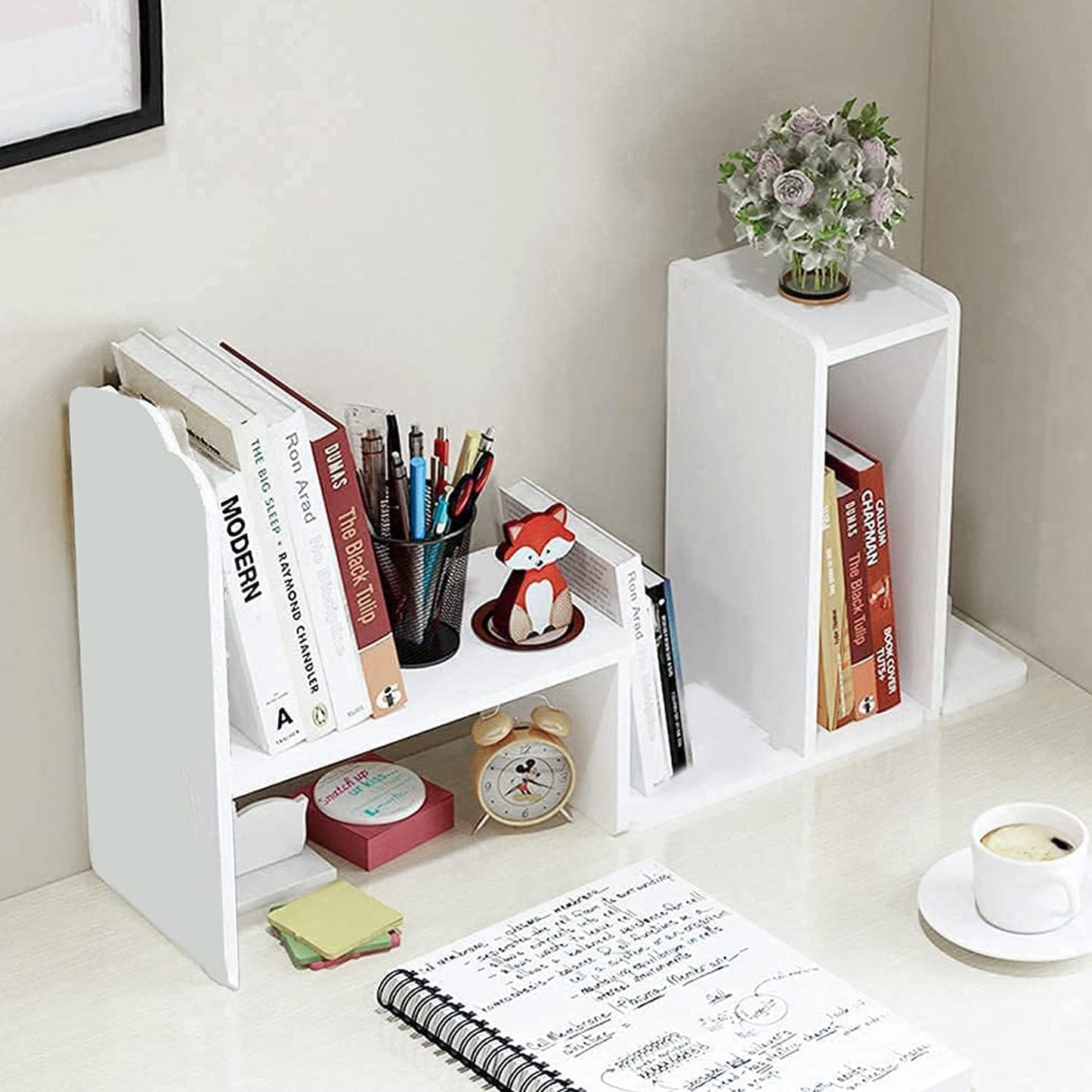 DoToGo Desk Shelf Organizer, Deskop Bookshelf for Small Space Adjustable Expendable for Office, Home, Kitchen (white-wlk)