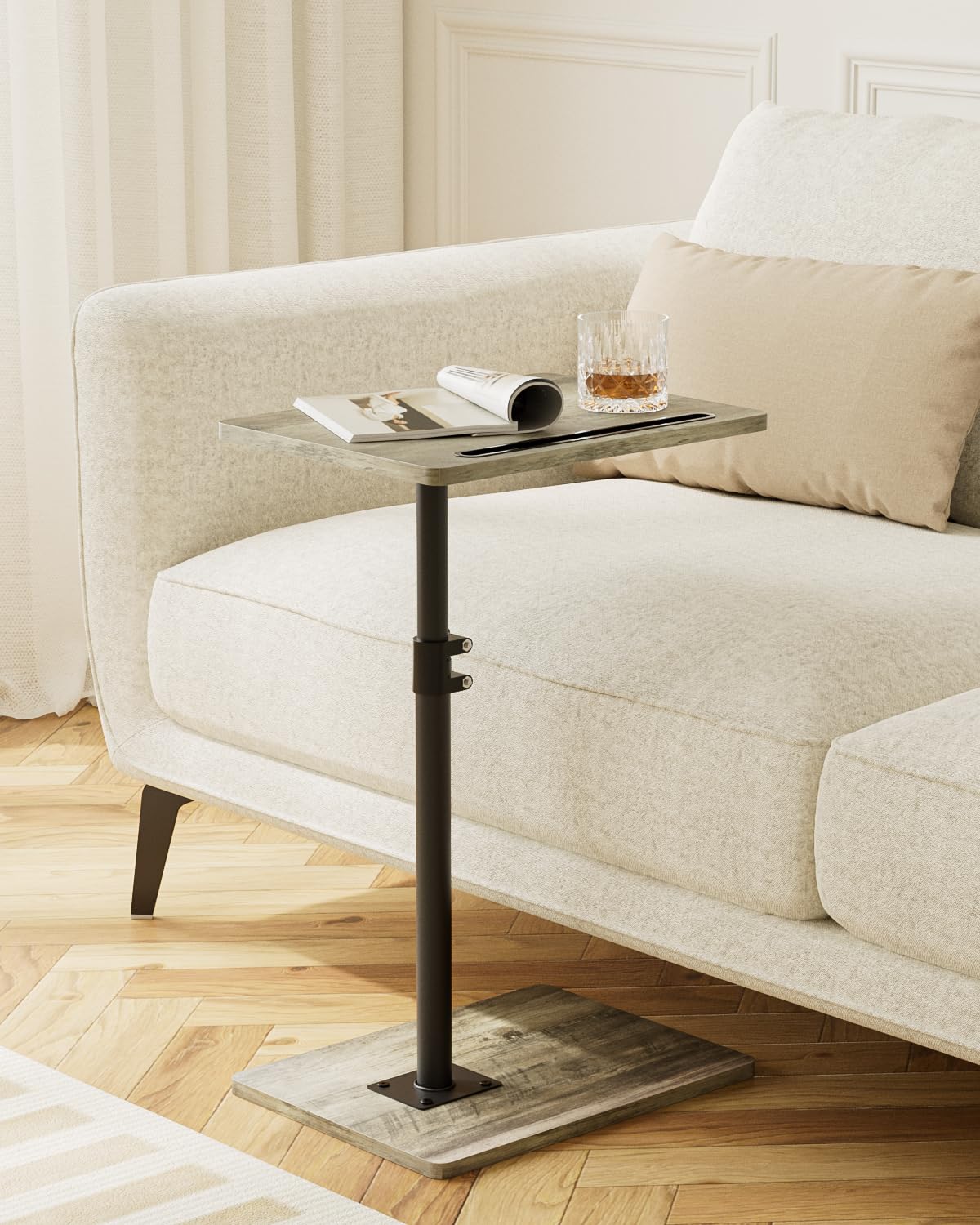 HEYZOEY C-Shaped Side Table Adjustable, 360° Swivel Sofa End Table, 40x30x45-83cm, Small Coffee Table, Bedside Table for Living Room, Bedroom (Grey)