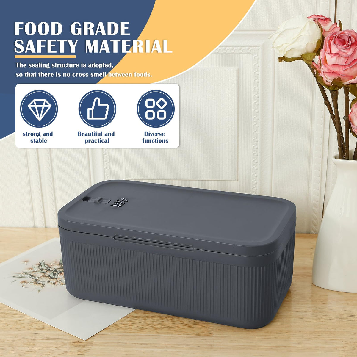QINGLANG Small Lockable Storage Box with Combination Code 24x13x9.6cm Portable Medication Lock Box Phone Jail