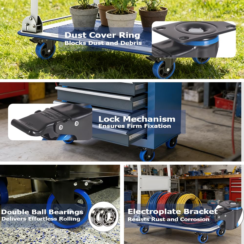 5 Inch Caster Wheels, Casters Set of 4, Heavy Duty Casters with Brake