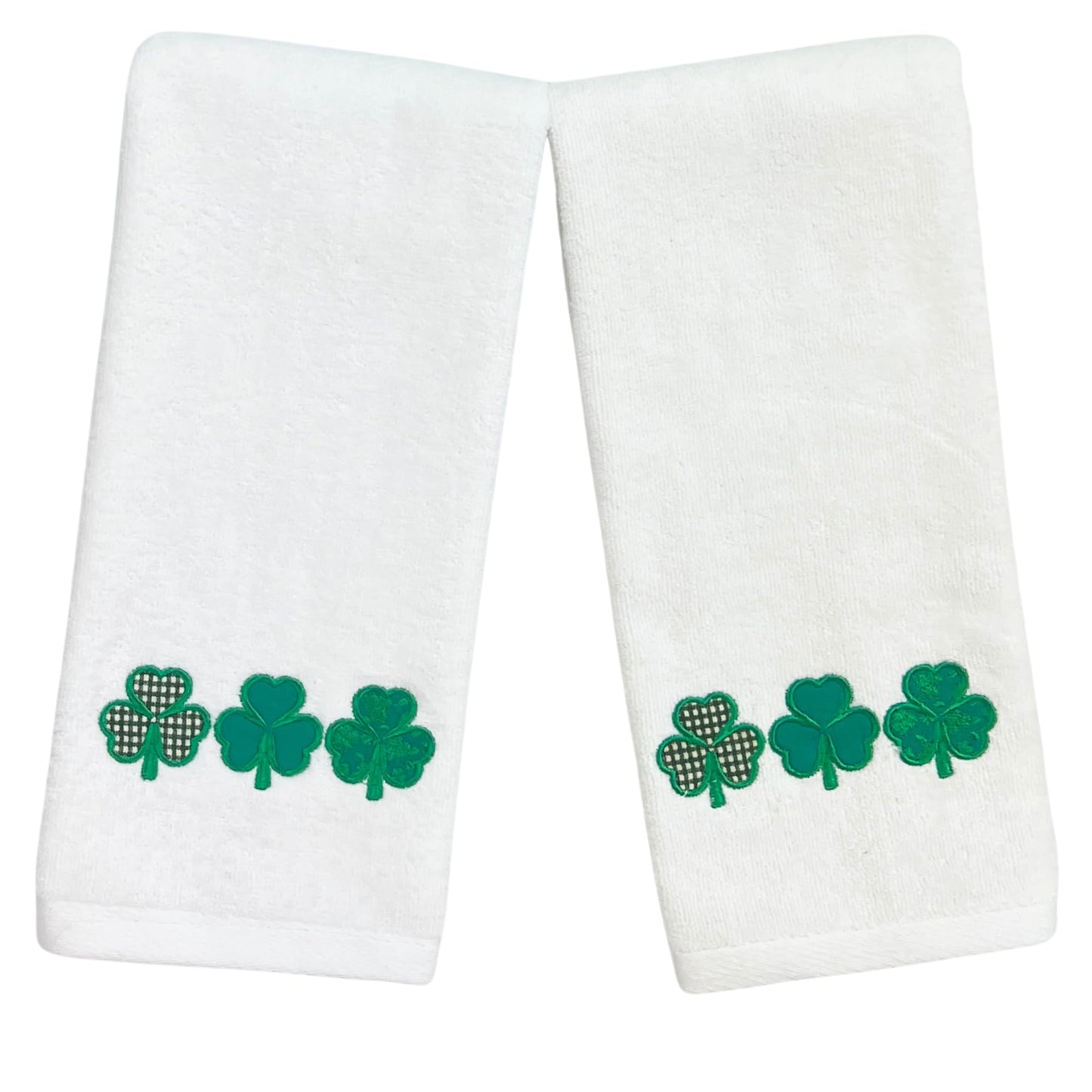 Serafina Home St. Patrick's Day Irish Hand Towels: Two Toned Green Shamrock Clover Embroidery, 100% Cotton, White (Clover)