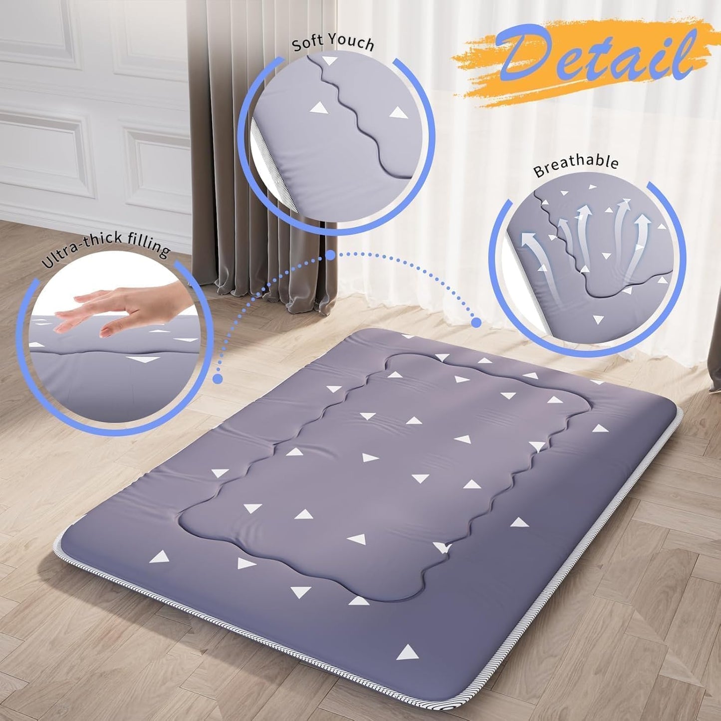 Kiseely Japanese Futon Mattress, Foldable Tatami Mat Portable Dormitory Sleeping Pad With Bag & Strap