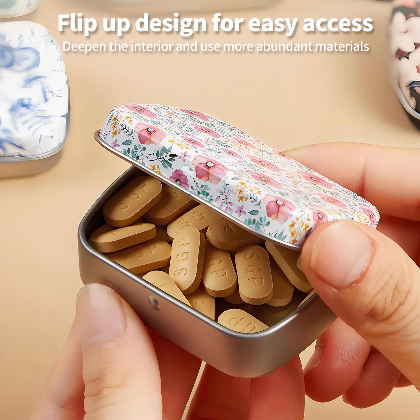 8Pcs Small Tin Box with Lids for Women Rectangular Iron Pocket Tea Mini Metal Boxes Portable Storage or Gift for Jewelry Pills Earplugs Beads and