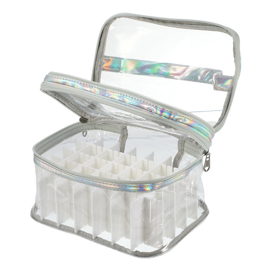 VOCOSTE Nail Polish Bag, Carrying Case Holds 35 Bottles, Silver Tone