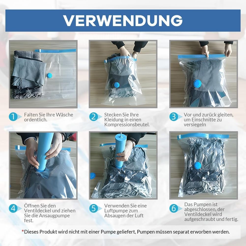 AWAOVV 10Pcs Vacuum Bags for Clothes, 40 x 30 cm Reusable Vacuum Travel Bags, Clothing Compression Storage Bags, Seal Bags for Space Saving Travel