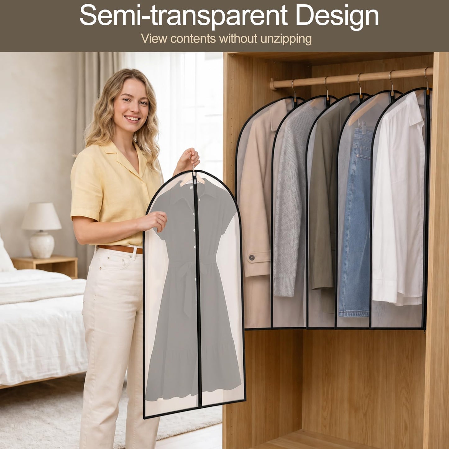 Pwsap 40in Garment Bags 6 Pack Clothing Covers Translucent Suit Bag
