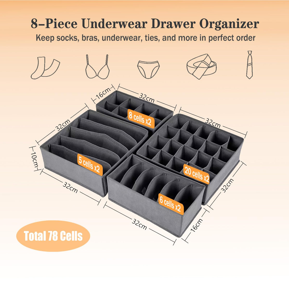 Yucch Set of 8 Drawer Organisers – Complete Space-Saving Underwear Storage Solution for Clothes, Bras, Socks, and Ties