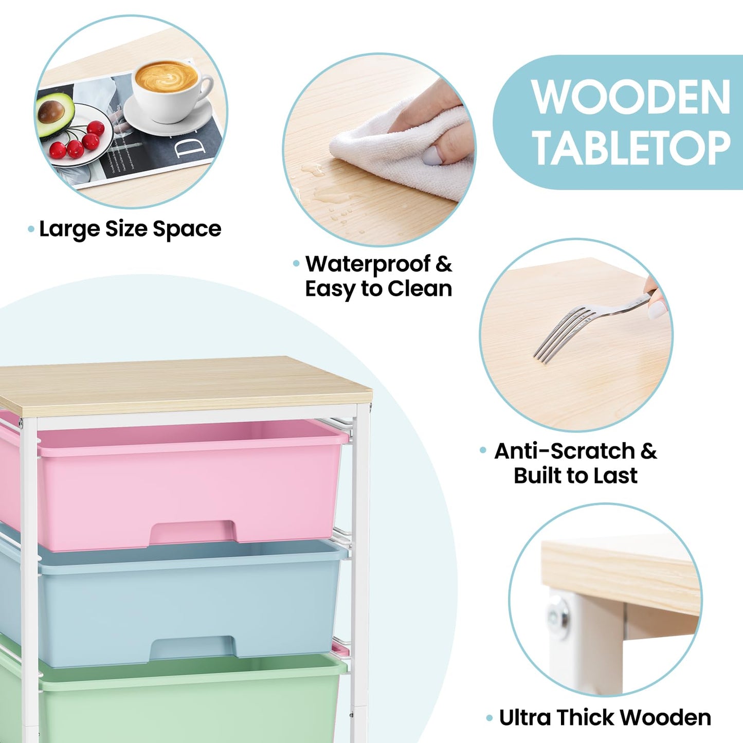 6-Drawer Craft Organizer Trolley Cart with Wooden Top