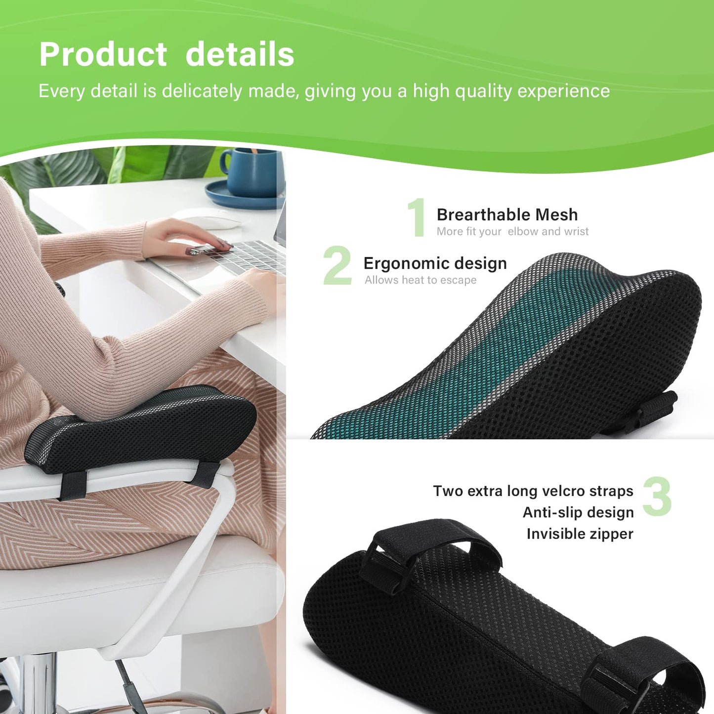 LargeLeaf Chair Ergonomic Armrest Cooling Gel Pads Elbow Pillow Pressure Relief Office Chair Gaming Chair armrest with Memory Foam armrest Pads