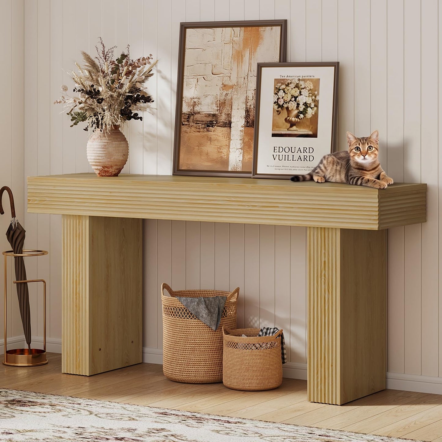 Bestier 63” Console Table, Wood Entryway Table for Living Room Hallway, Oak