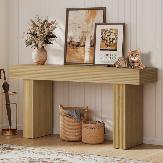 Bestier 63” Console Table, Wood Entryway Table for Living Room Hallway, Oak