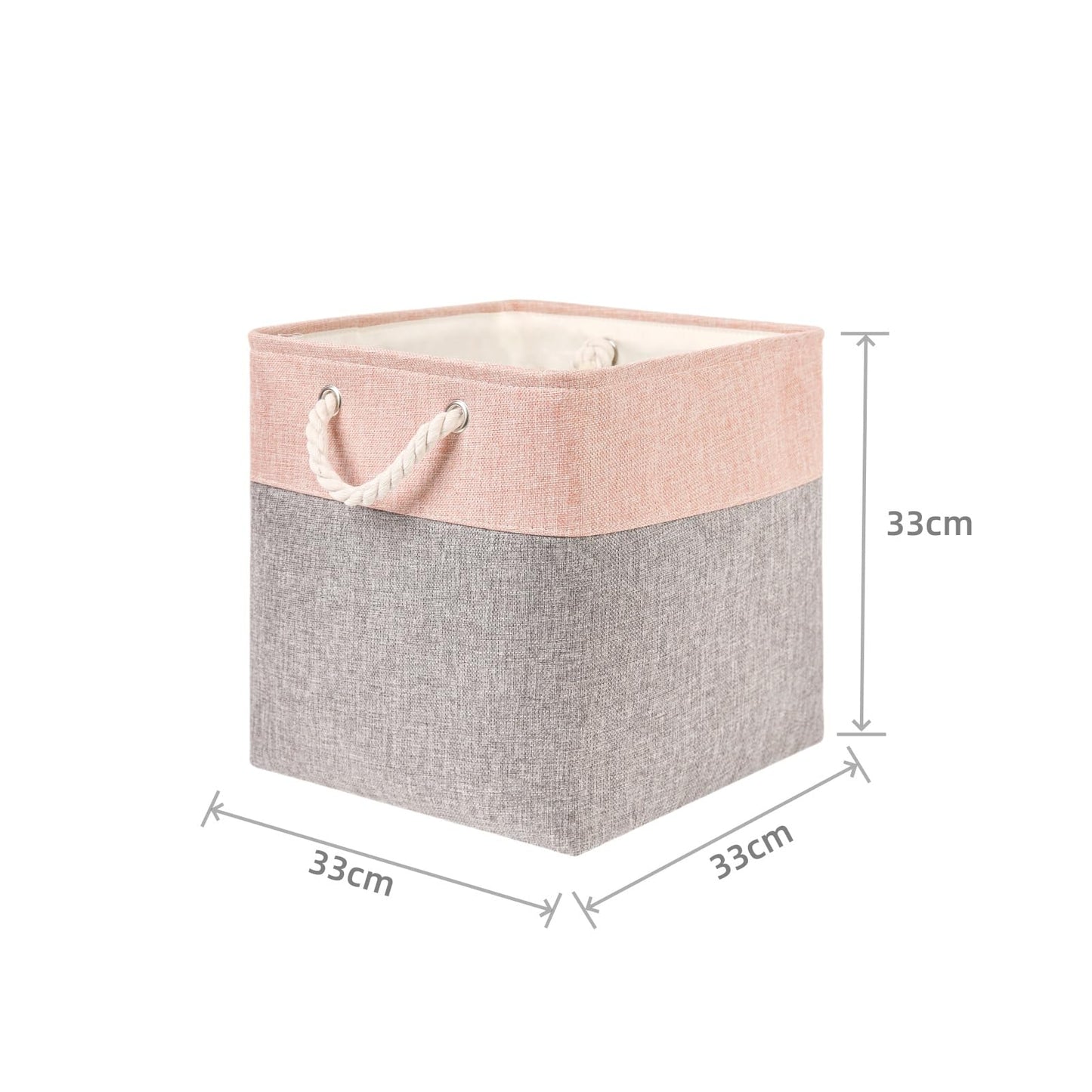 Mangata Fabric Storage Boxes, 33x33x33cm Cube Storage Unit Boxes Storage Baskets for Organizing Clothes Shelf Nursery Home Closet(Grey/Pink, Set of 4)